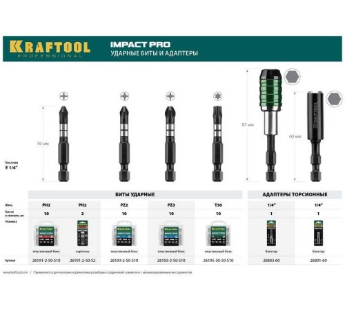 Набор бит Kraftool 26191-2-50-S10 (10пред.) для шуруповертов Набор бит Kraftool 26191-2-50-S10 (10пред.) для шуруповертов