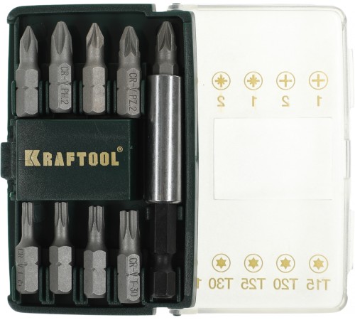 Набор KRAFTOOL "MINI - 2" Биты с магнитным адаптером в мини бит-боксе, 10 предметов [26130-H10]