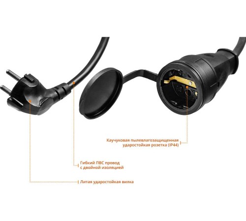 Удлинитель силовой Stayer 55028-30 3x1.5кв.мм 1розет. 30м ПВС без катушки черный