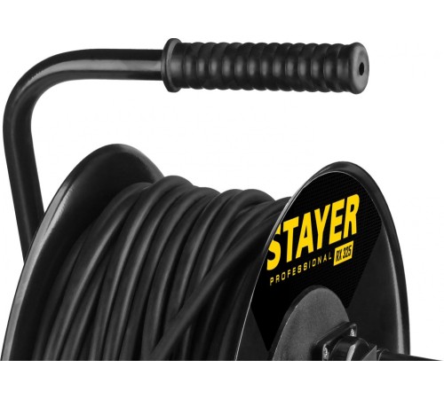 Удлинитель силовой Stayer 55076-50_z01 3x2.5кв.мм 4розет. 50м КГ катушка черный Удлинитель силовой Stayer 55076-50_z01 3x2.5кв.мм 4розет. 50м КГ катушка черный
