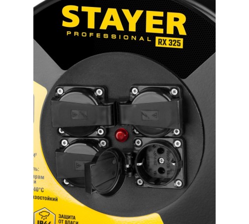 Удлинитель силовой Stayer 55076-50_z01 3x2.5кв.мм 4розет. 50м КГ катушка черный Удлинитель силовой Stayer 55076-50_z01 3x2.5кв.мм 4розет. 50м КГ катушка черный