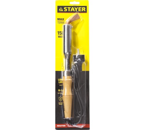 Паяльник с деревянной рукояткой и долговечным жалом, STAYER "MASTER" MAXTerm, 55311-150, 150 Вт, клин [55311-150]