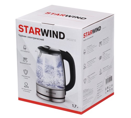 Чайник электрический Starwind SKG5210 1.7л. 2200Вт черный/серебристый (корпус: стекло) Чайник электрический Starwind SKG5210 1.7л. 2200Вт черный/серебристый (корпус: стекло)