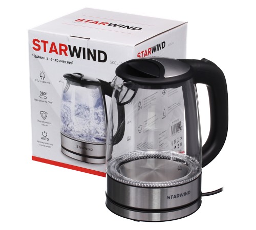 Чайник электрический Starwind SKG5210 1.7л. 2200Вт черный/серебристый (корпус: стекло) Чайник электрический Starwind SKG5210 1.7л. 2200Вт черный/серебристый (корпус: стекло)