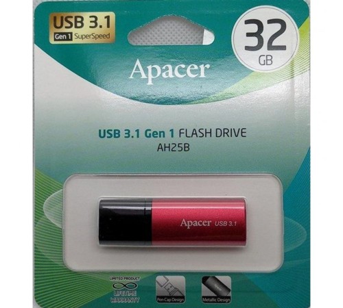 32GB Apacer AH25B USB Flash AP32GAH25BR-1 USB 3.1 Gen 1, Red/Black, Metal case, (916280) RTL