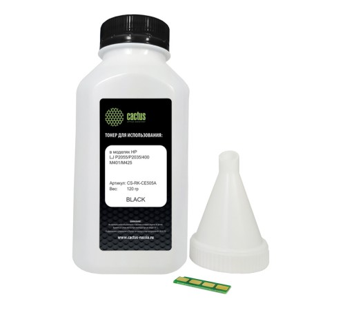 Тонер Cactus CS-RK-CE505A черный флакон 120гр. (в компл.:чип) для принтера HP LJ P2055/P2035/400/M401/M425