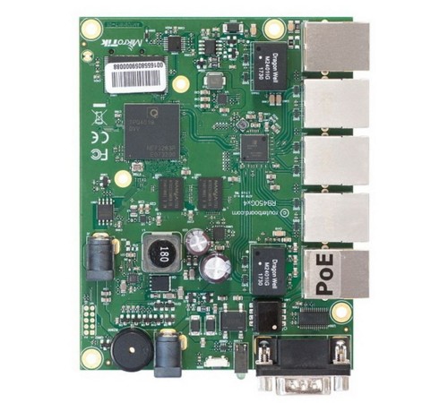 Маршрутизатор MikroTik RouterBOARD 450Gx4 with four core 716MHz Atheros CPU, 1 GB RAM, 5 Gigabit LAN ports, PoE OUT on port #5, RouterOS L5 (RB450Gx4)