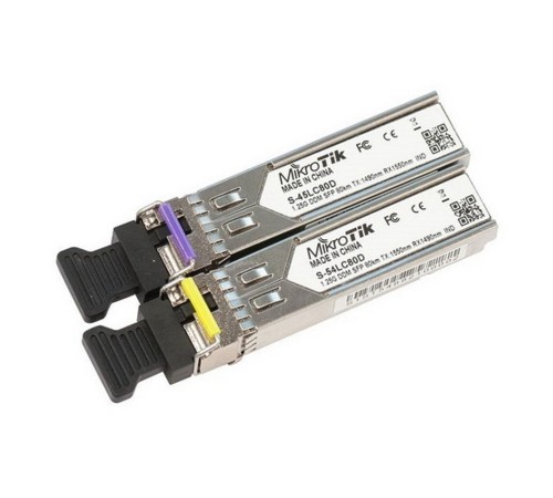 Модуль MikroTik Pair of SFP modules, S-45LC80D (1.25G SM 80km T1490nm/R1550nm, Single LC-connector) + S-54LC80D (1.25G SM 80km T1550nm/R1490nm, Single LC-connector) (S-4554LC80D)
