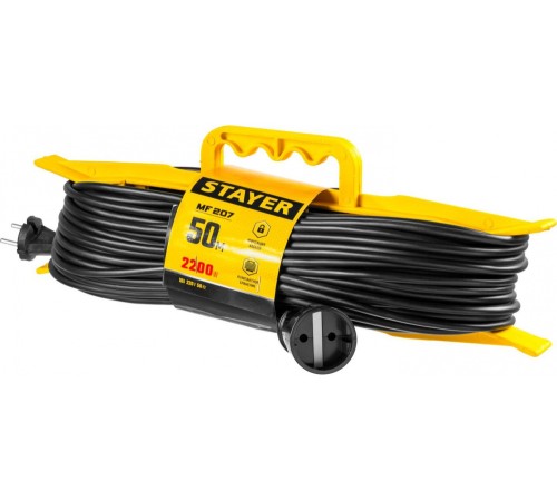 Удлинитель силовой Stayer 55018-50_z01 2x0.75кв.мм 1розет. 50м ПВС 10A пласт.рамка черный Удлинитель силовой Stayer 55018-50_z01 2x0.75кв.мм 1розет. 50м ПВС 10A пласт.рамка черный