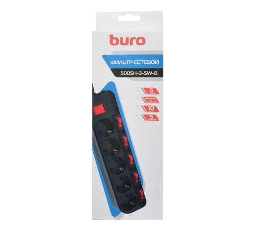 Сетевой фильтр Buro 500SH-3-SW-B 3м (5 розеток) черный (коробка) Сетевой фильтр Buro 500SH-3-SW-B 3м (5 розеток) черный (коробка)
