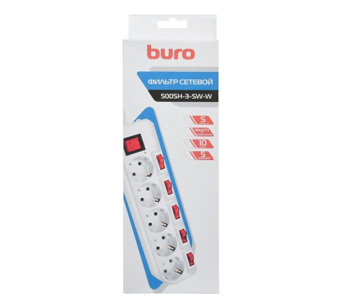 Сетевой фильтр Buro 500SH-3-SW-W 3м (5 розеток) белый (коробка) Сетевой фильтр Buro 500SH-3-SW-W 3м (5 розеток) белый (коробка)