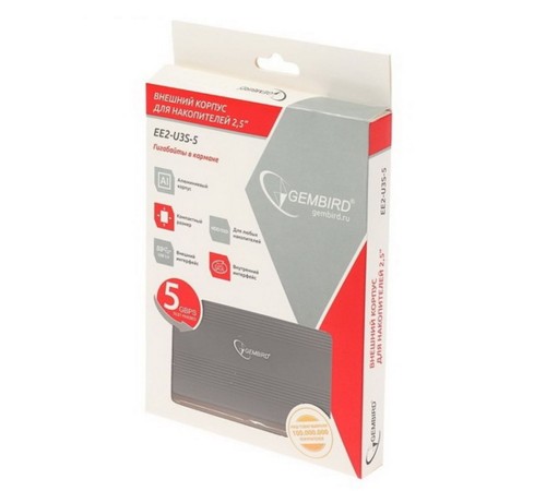 Внешний корпус 2.5" Gembird EE2-U3S-5, черный, USB 3.0, SATA, металл Gembird  {100}