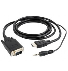 Cablexpert Кабель HDMI-VGA 19M/15M + 3.5Jack, 1.8м, черный, позол.разъемы, пакет (A-HDMI-VGA-03-6)