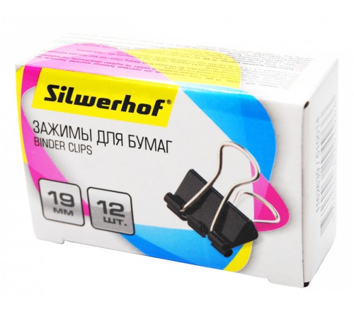 Зажимы Silwerhof 510014 сталь 19мм черный (упак.:12шт) картонная коробка Зажимы Silwerhof 510014 сталь 19мм черный (упак.:12шт) картонная коробка