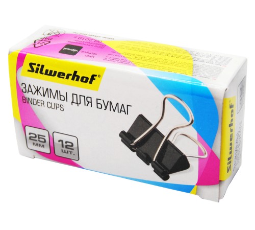 Зажимы Silwerhof 510015 сталь 25мм черный (упак.:12шт) картонная коробка Зажимы Silwerhof 510015 сталь 25мм черный (упак.:12шт) картонная коробка