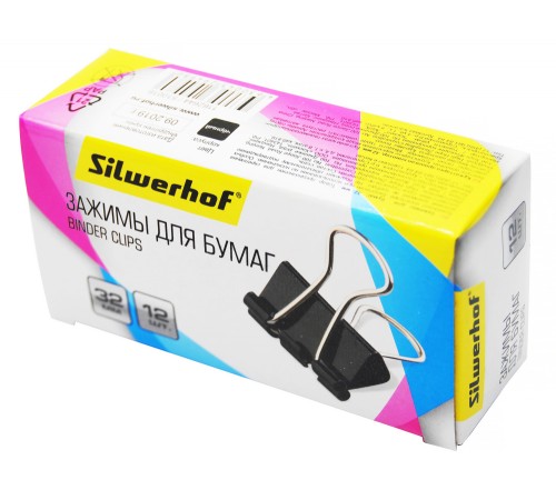 Зажимы Silwerhof 510016 сталь 32мм черный (упак.:12шт) картонная коробка Зажимы Silwerhof 510016 сталь 32мм черный (упак.:12шт) картонная коробка