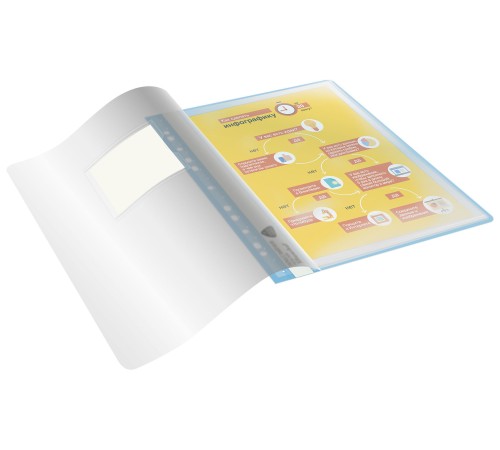 Папка-скоросшиватель Silwerhof A4 прозрач.верх.лист 30 вкладышей боков.перф. полипропилен голубой