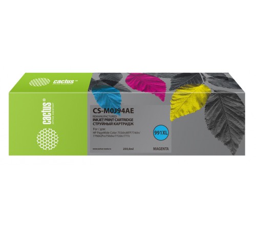 Картридж струйный Cactus CS-M0J94AE 991XL пурпурный (250мл) для HP PW 755dn/MFP774dn/779dn/Pro750dw/772dn