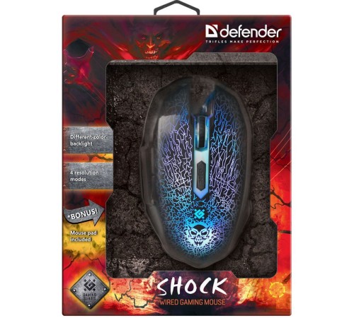 Мышь Defender Shock GM-110L черный оптическая (3200dpi) USB для ноутбука (5but)