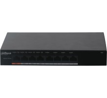 Сетевое оборудование DAHUA 8-портовый неуправляемый коммутатор с РоЕПорты: 4 RJ45 10/100/100Мбит/с (PoE/PoE+/Hi-PoE), 4 RJ45 10/100/100Мбит/с (uplink); мощность PoE: порт 1 до 60Вт, порты 2~4 до 30Вт, суммарно до 60Вт; P (DH-PFS3008-8ET-60)