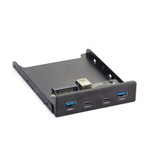 Exegate EX280448RUS Планка USB на переднюю панель Exegate U3H-619, 3,5", 2*USB3.0+2*TypeC, черная, подсоед-е к мат. плат