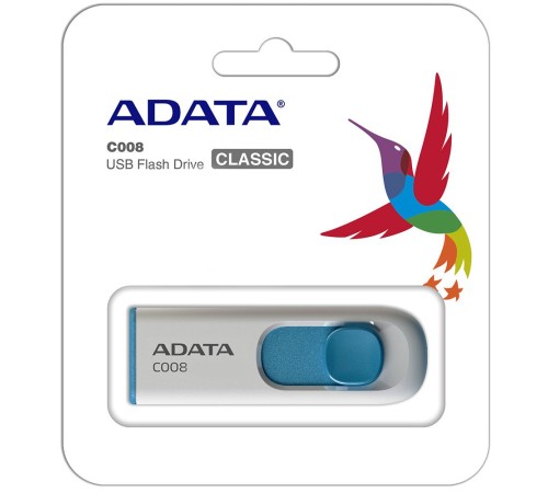 16GB ADATA C008 USB Flash [AC008-16G-RWE] USB 2.0, White/Blue, RTL (609642)