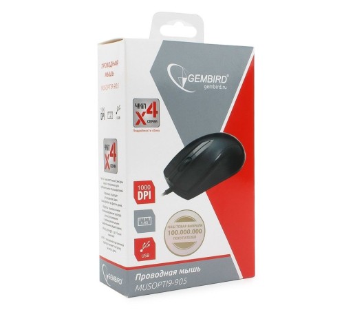 Мышь Gembird MUSOPTI9-905U, USB, черный, 2кн., 1000DPI (205731)