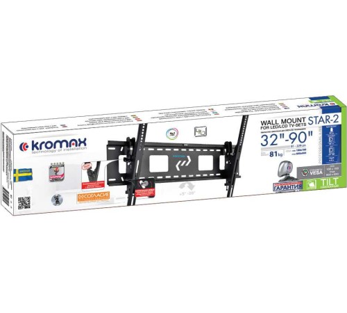Кронштейн для телевизора Kromax STAR-2 черный 32"-90" макс.81кг настенный наклон