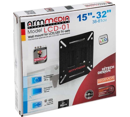 Кронштейн для телевизора Arm Media LCD-01 черный 15"-32" макс.15кг настенный фиксированный