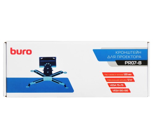 Кронштейн для проектора Buro PR07-B черный макс.12кг потолочный поворот и наклон Кронштейн для проектора Buro PR07-B черный макс.12кг потолочный поворот и наклон