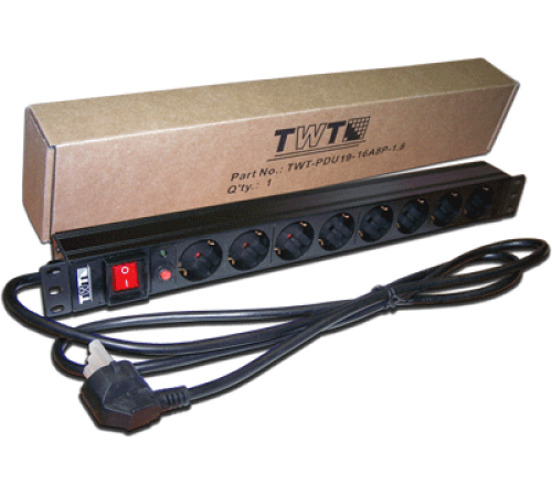 Блок распределения питания Lanmaster TWT-PDU-16A8C9L-3.0 верт.размещ. 8xC19 базовые 16A Schuko 3м
