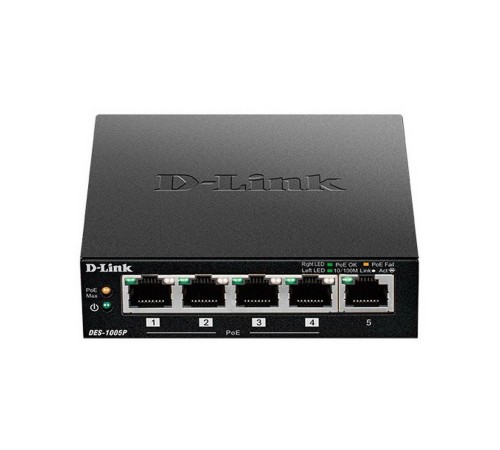 Коммутатор D-Link DES-1005P/B1A 5x100Mb 4PoE 60W неуправляемый