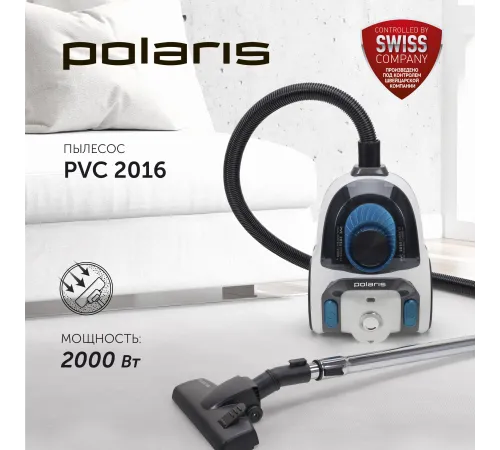 Пылесос Polaris PVC 2016 белый/черный, 460/2000 Вт, уборка сухая, пылесборник контейнер 2.5 л