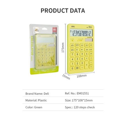 Калькулятор настольный Deli Touch EM01551 желтый 12-разр. Калькулятор настольный Deli Touch EM01551 желтый 12-разр.