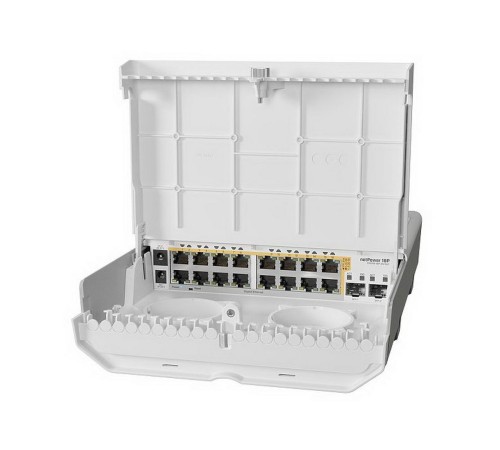 Коммутатор MikroTik netPower 16P with 800MHz CPU, 256MB RAM, 16x Gigabit LAN with PoE-out, 2xSFP+ cages, RouterOS L5 or SwitchOS (dual boot), outdoor enclosure, mounting kit (power supply NOT included) (CRS318-16P-2S+OUT) Коммутатор MikroTik netPower 16P with 800MHz CPU, 256MB RAM, 16x Gigabit LAN with PoE-out, 2xSFP+ cages, RouterOS L5 or SwitchOS (dual boot), outdoor enclosure, mounting kit (power supply NOT included) (CRS318-16P-2S+OUT)