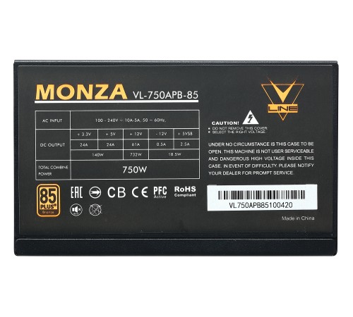 Блок питания Formula ATX 750W MONZA VL-750APB-85 80+ bronze (24+4+4pin) APFC 120mm fan 7xSATA RTL