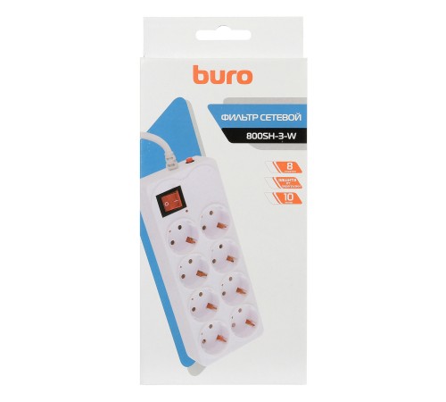 Сетевой фильтр Buro 800SH-3-W 3м (8 розеток) белый (коробка) Сетевой фильтр Buro 800SH-3-W 3м (8 розеток) белый (коробка)
