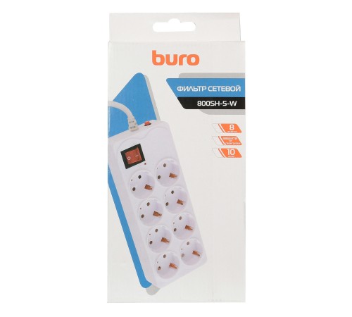 Сетевой фильтр Buro 800SH-5-W 5м (8 розеток) белый (коробка) Сетевой фильтр Buro 800SH-5-W 5м (8 розеток) белый (коробка)