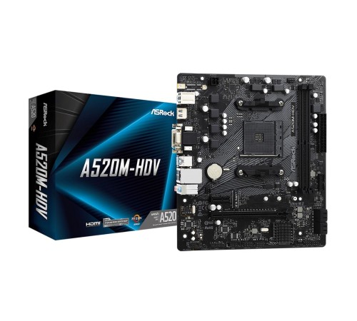 Материнская плата Asrock A520M-HDV Soc-AM4 AMD A520 2xDDR4 mATX AC`97 8ch(7.1) GbLAN RAID+VGA+DVI+HDMI