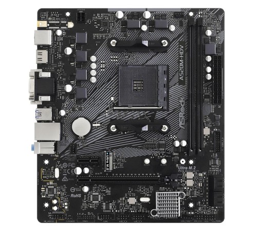 Материнская плата Asrock A520M-HDV Soc-AM4 AMD A520 2xDDR4 mATX AC`97 8ch(7.1) GbLAN RAID+VGA+DVI+HDMI