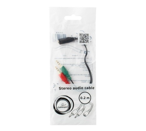 Кабель Cablexpert CCA-418 Cablexpert, джек3.5 нушники + 3.5 микрофон-> джек3.5 4pin, длина 20см {1000} (097468)