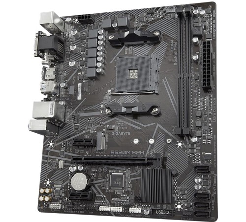 Материнская плата Gigabyte A520M S2H Soc-AM4 AMD A520 2xDDR4 mATX AC`97 8ch(7.1) GbLAN RAID+VGA+DVI+HDMI