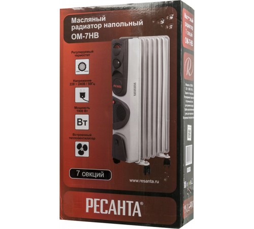 Радиатор масляный Ресанта ОМ-7НВ 1900Вт белый
