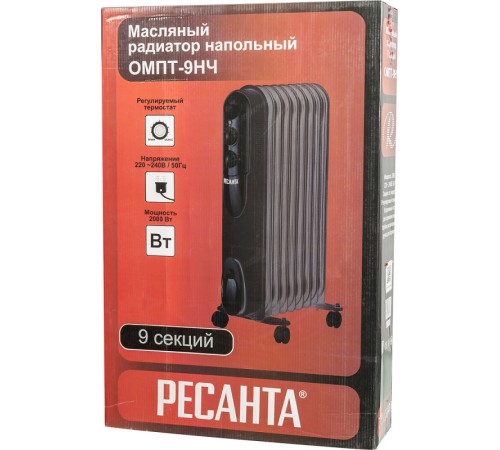 Радиатор масляный Ресанта ОМПТ-9НЧ 2000Вт черный