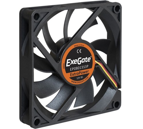 Exegate EX283374RUS Вентилятор ExeGate ExtraPower EP08015S3P, 80x80x15 мм, подшипник скольжения, 3pin, 2500RPM, 26dBA