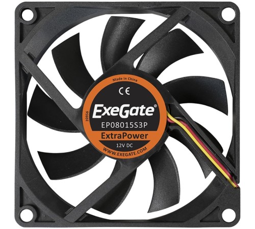 Exegate EX283374RUS Вентилятор ExeGate ExtraPower EP08015S3P, 80x80x15 мм, подшипник скольжения, 3pin, 2500RPM, 26dBA
