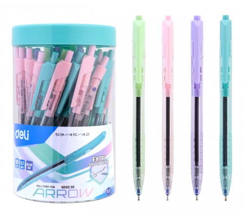 Ручка шариковая Deli EQ03236-1 Arrow авт. 0.7мм прозрачный ассорти синие чернила пластик.стакан (1шт)