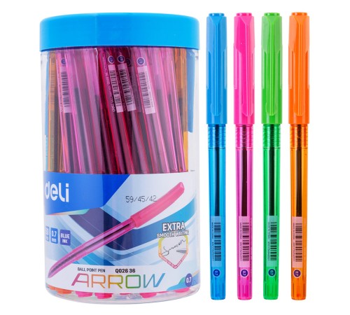 Ручка шариковая Deli EQ02636-1 Arrow 0.7мм прозрачный ассорти синие чернила (1шт)