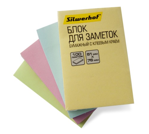 Блок самоклеящийся бумажный Silwerhof 682155-05 51x76мм 100лист. 75г/м2 пастель желтый