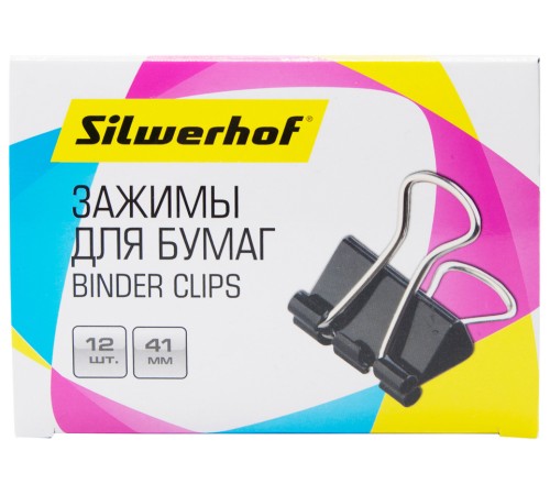 Зажимы Silwerhof 510017 сталь 41мм черный (упак.:12шт) картонная коробка Зажимы Silwerhof 510017 сталь 41мм черный (упак.:12шт) картонная коробка
